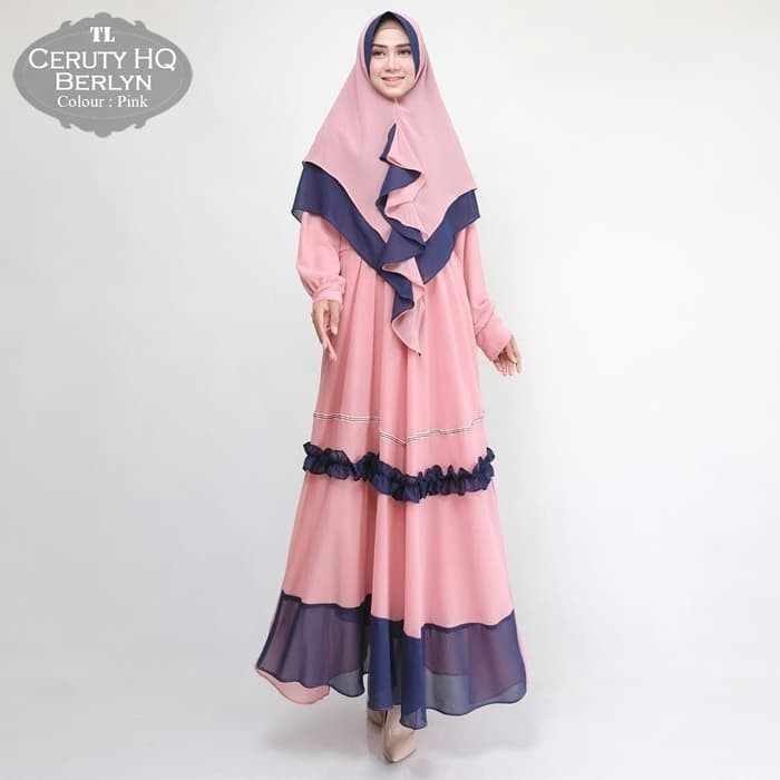 Gamis Syari Berlin Cetury PINK - NAVY Premium