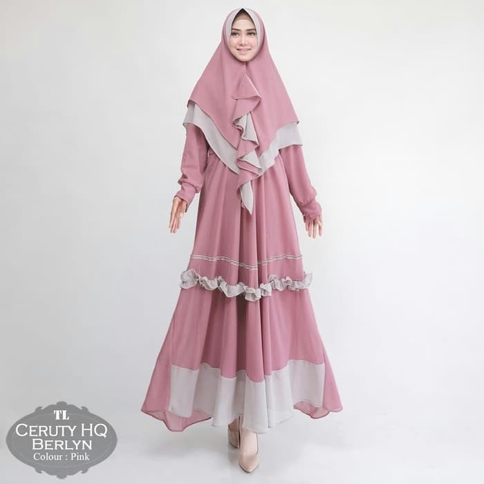 Gamis Syari Berlin Cetury PINK-GREY Premium