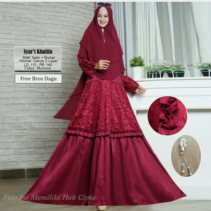 Gamis Syari Khalifa Maroon