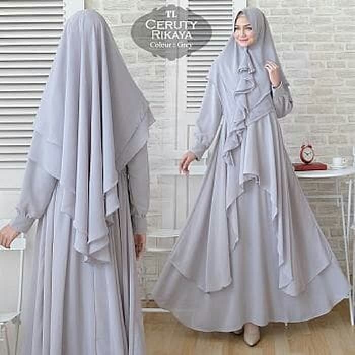 Gamis Syari Rikaya 2in1 GREY Premium