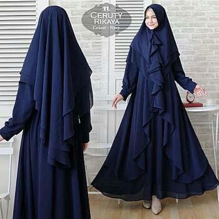 Gamis Syari Rikaya 2in1 NAVY Premium