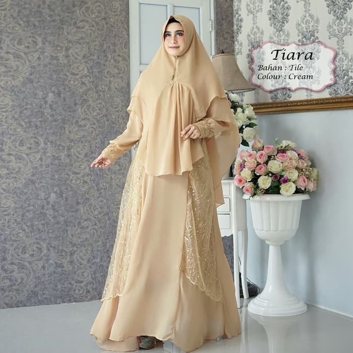 Gamis Syari Tiara 2in1 - CREAM Premium