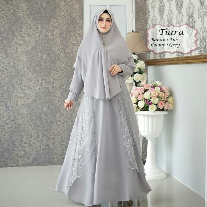 Gamis Syari Tiara 2in1 Grey Premium