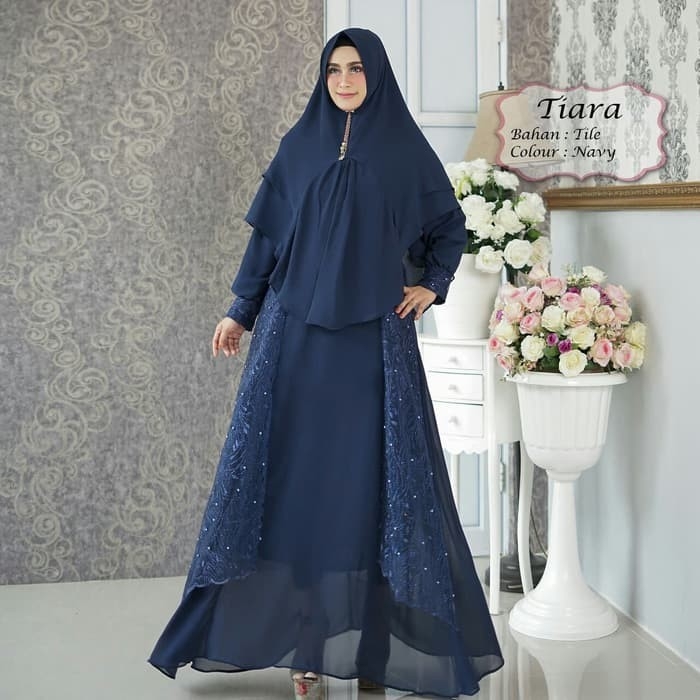 Gamis Syari Tiara 2in1 NAVY Premium