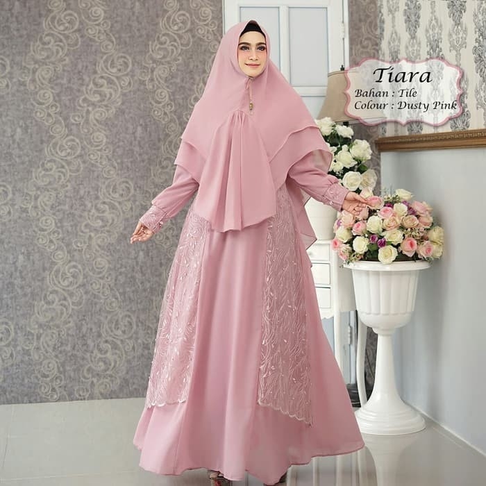 Gamis Syari Tiara 2in1 Premium - Dusty Pink