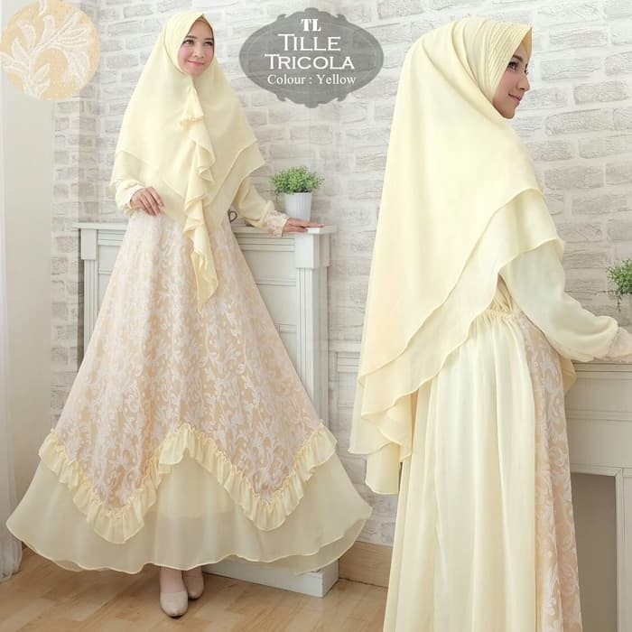 Gamis Syari Tricola KUNING Premium