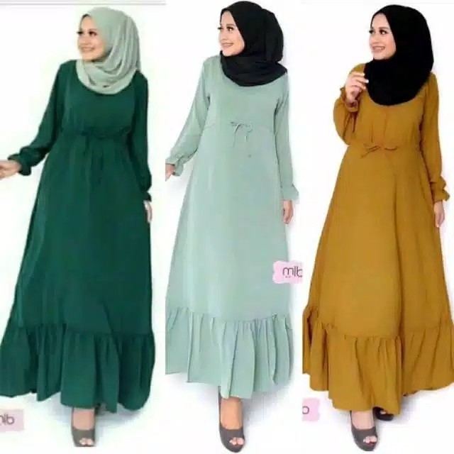 Gamis cantik REIN REINN DRESS gamis Wolfis Polos Rempel Bawah