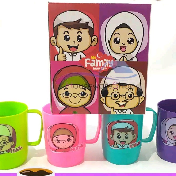 Gelas Mug Family Karakter  1 Set Isi 4