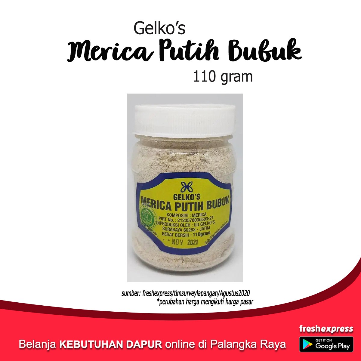 Gelkos Merica Putih Bubuk 110 Gram