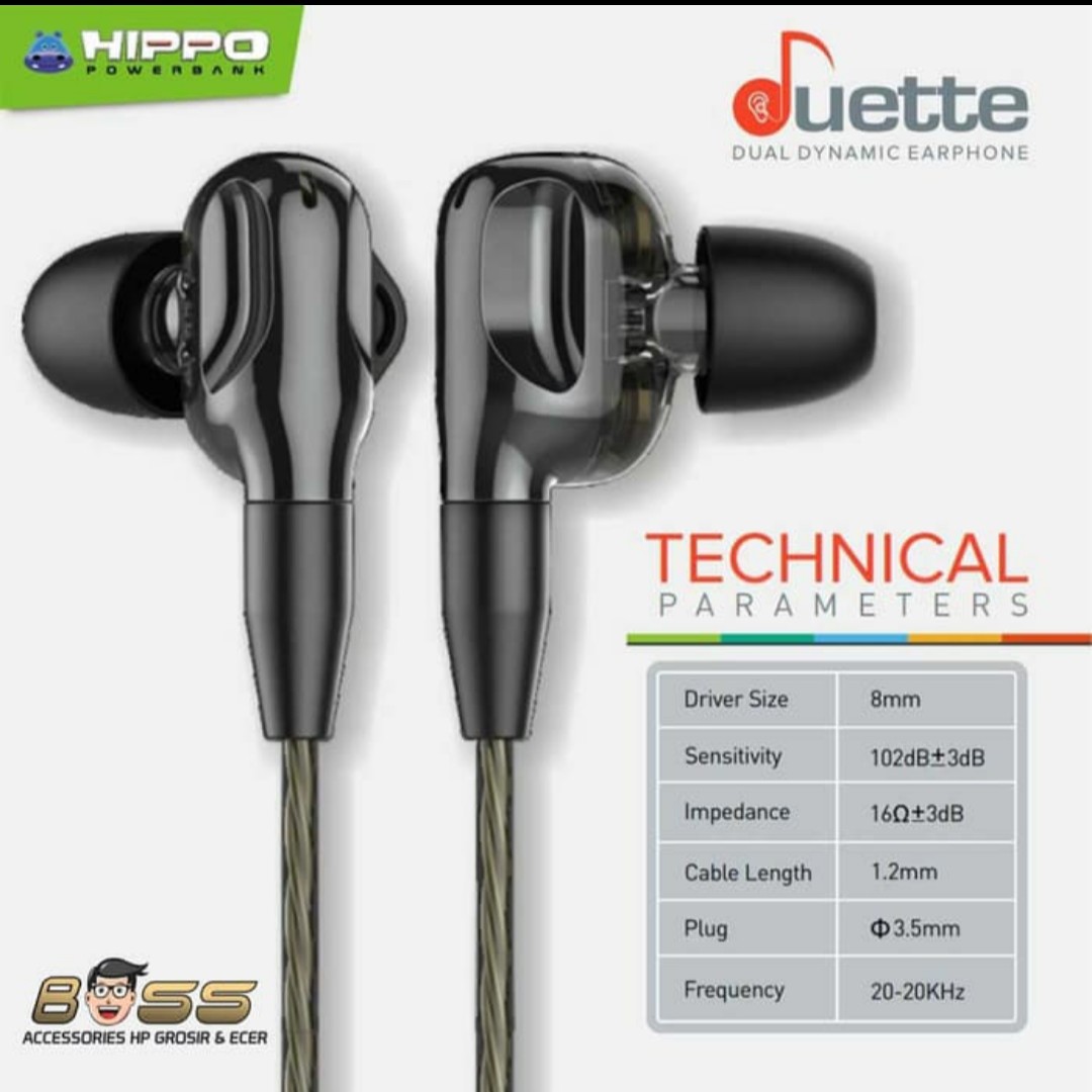 HEADSET EARPHONE HIPPO DUETTE SUPER 4 BASS 4 POWER 4 DRIVERS