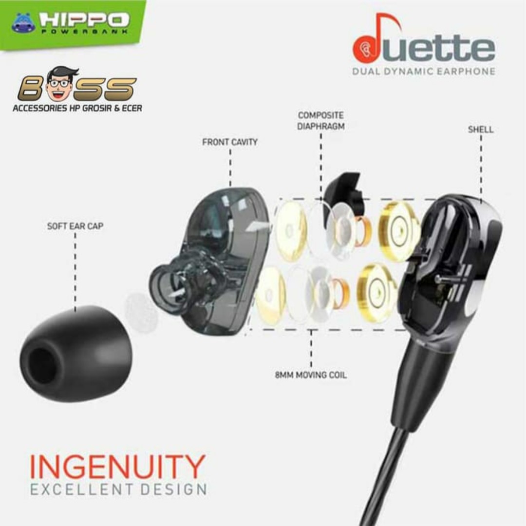 HEADSET EARPHONE HIPPO DUETTE SUPER 4 BASS 4 POWER 4 DRIVERS 3