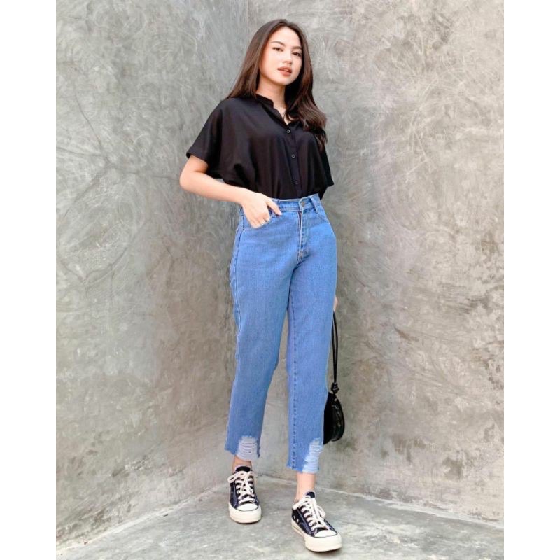 HOLLY BAGY JEANS SOBEK NEW WANITA