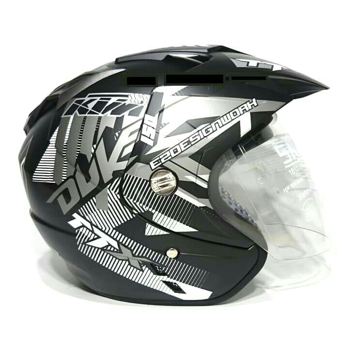 Helm 2 Kaca Double Visor Black Doff Abu Duke DMN