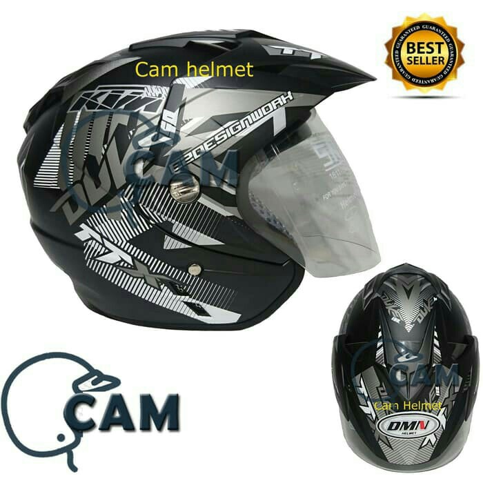 Helm 2 Kaca Double Visor Black Doff Abu Duke DMN 4