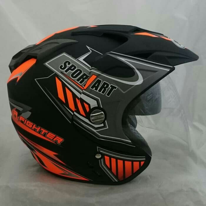 Helm 2 Kaca Double Visor Black Doff Orange Sport DMN