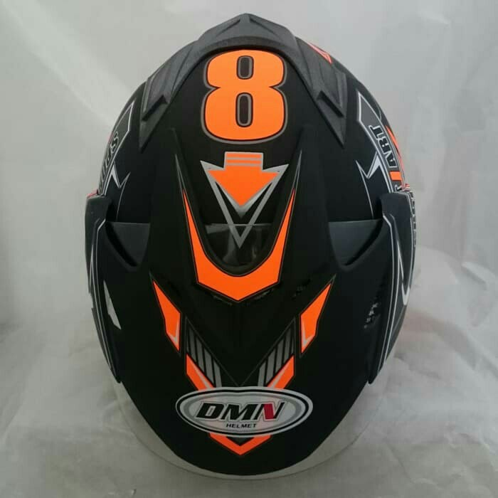 Helm 2 Kaca Double Visor Black Doff Orange Sport DMN 3