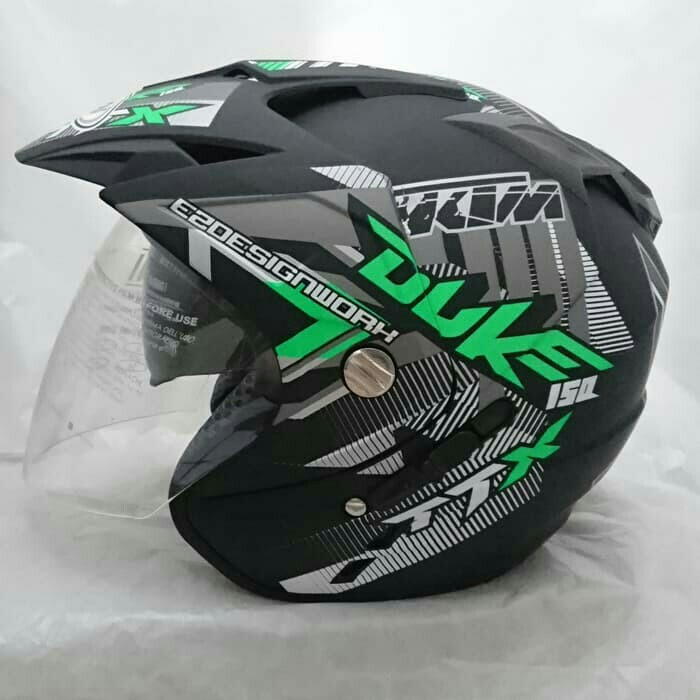 Helm 2 Kaca Double Visor Duke Black Doff Green