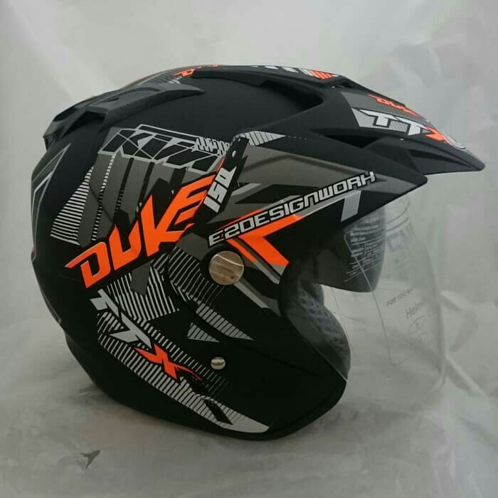 Helm 2 Kaca Double Visor Duke Black Doff Orange