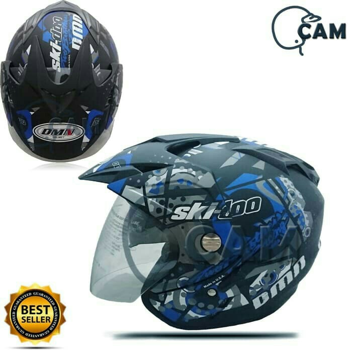 Helm 2 Kaca Double Visor Ski Doo Black Doff Blue