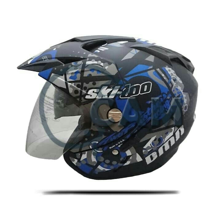 Helm 2 Kaca Double Visor Ski Doo Black Doff Blue 2