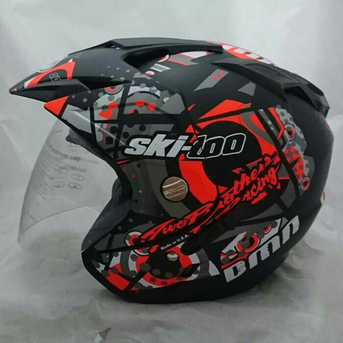 Helm DMN 2 Kaca Double Visor Skidoo Black Doff Orange