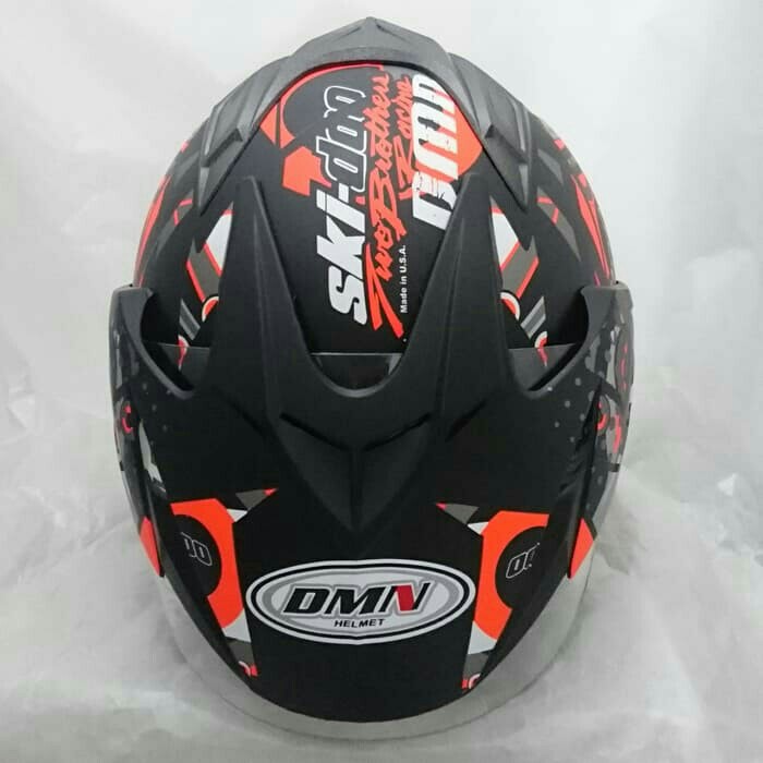 Helm DMN 2 Kaca Double Visor Skidoo Black Doff Orange 2