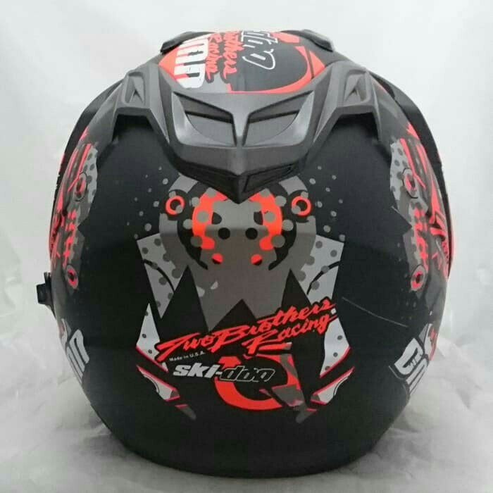 Helm DMN 2 Kaca Double Visor Skidoo Black Doff Orange 3