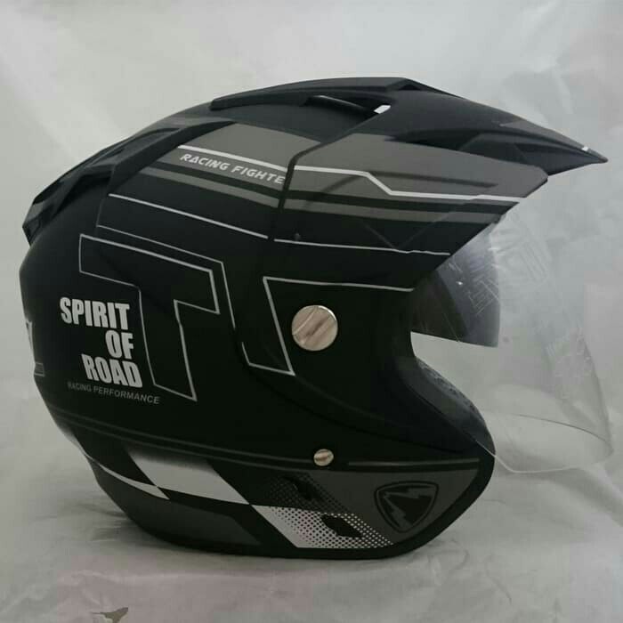 Helm DMN 2 Kaca Double Visor Black Doff Abu R-9