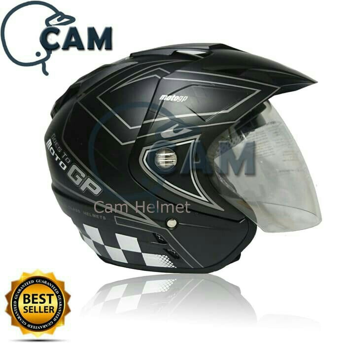 Helm DMN 2 Kaca Double Visor Moto GP Black Doff Abu