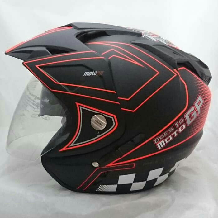 Helm DMN 2 Kaca Double Visor Moto GP Black Doff Red
