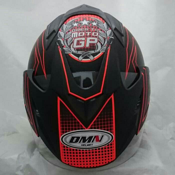 Helm DMN 2 Kaca Double Visor Moto GP Black Doff Red 2