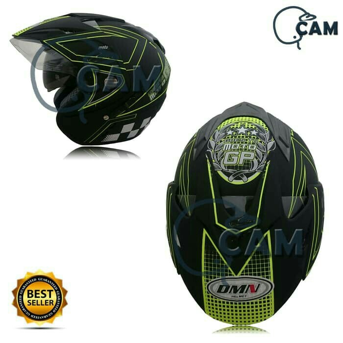 Helm DMN 2 Kaca Double Visor Moto GP Black Doff Yellow