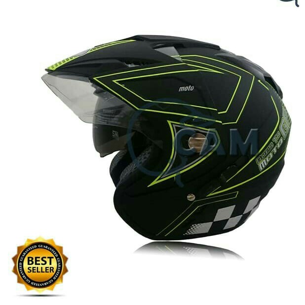 Helm DMN 2 Kaca Double Visor Moto GP Black Doff Yellow 2
