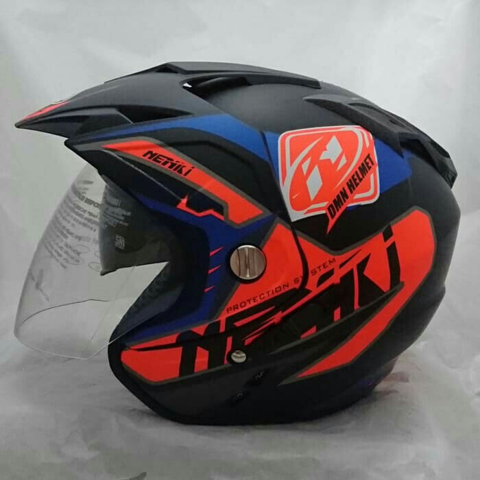 Helm DMN 2 Kaca Double Visor Nenki Black Doff Orange