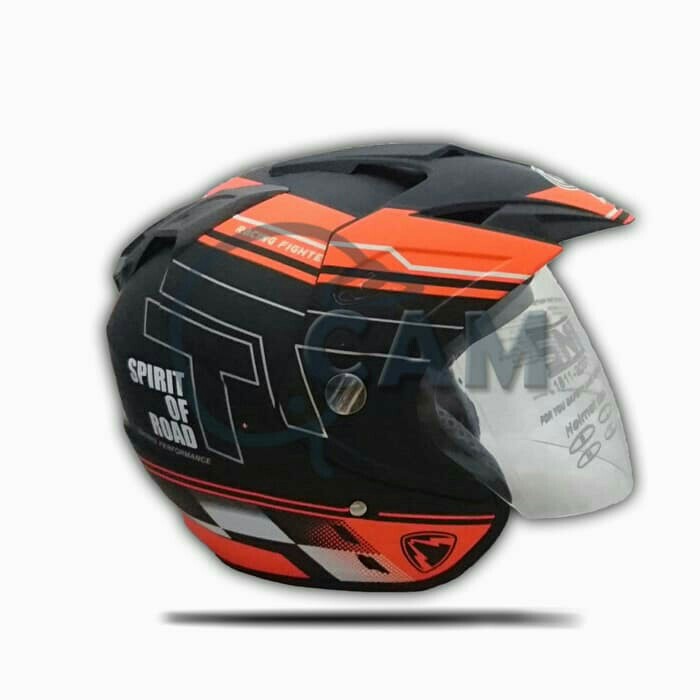 Helm DMN 2 Kaca Double Visor R-9 Black Doff Orange