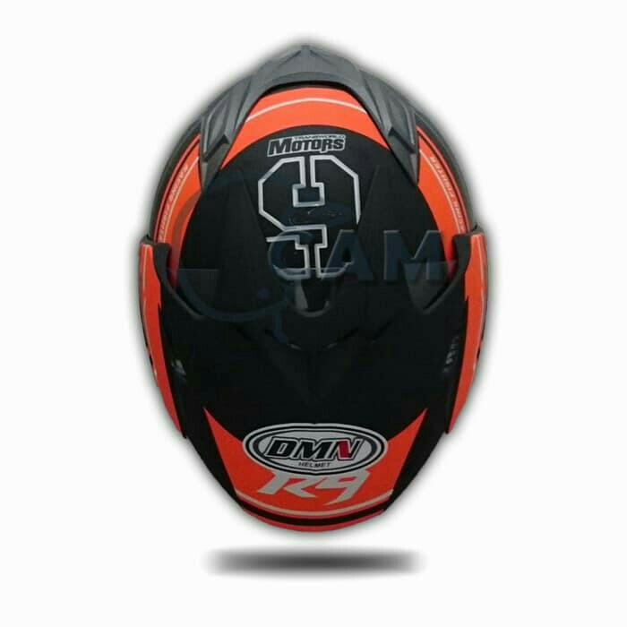 Helm DMN 2 Kaca Double Visor R-9 Black Doff Orange 2