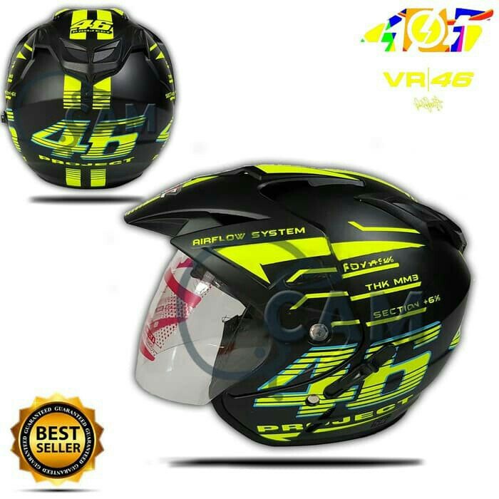 Helm KNC 2 Kaca 46 Rossi Black Doff Yellow