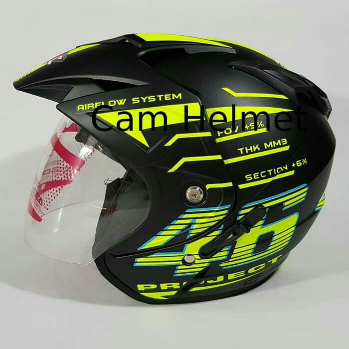 Helm KNC 2 Kaca 46 Rossi Black Doff Yellow 2