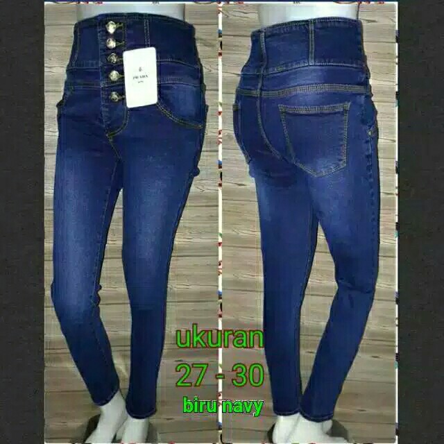 Highwaist hw kancing tengah celana jeans wanita highwaist navy k5 2