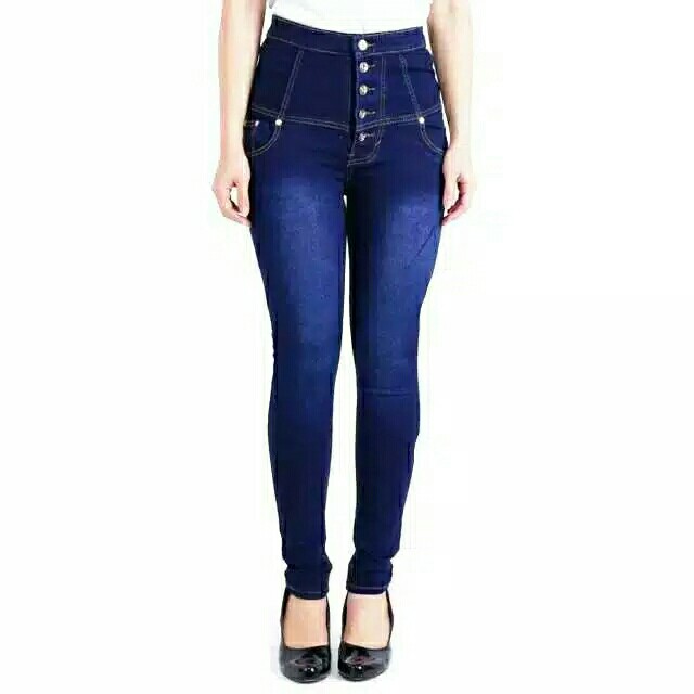 Highwaist hw kancing tengah celana jeans wanita highwaist navy k5 3