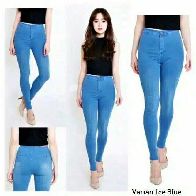 Highwaist jeans hw celana panjang wanita softjeans melar jeans hitam 5