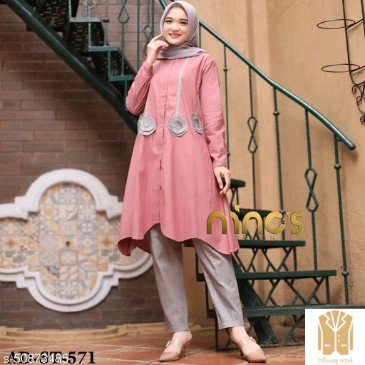 IO-Baju setelan tunik Terejana-Pink terbaru