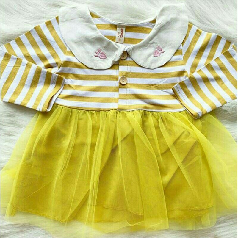 Import strip dress bunny Kuning