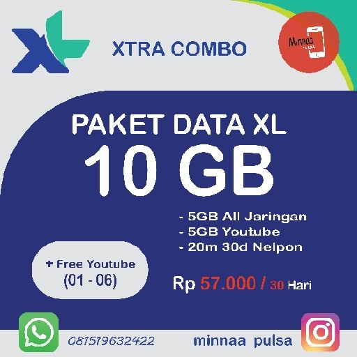 Inject Kuota Internet Murah Paket Data XL Xtra Combo 10 GB
