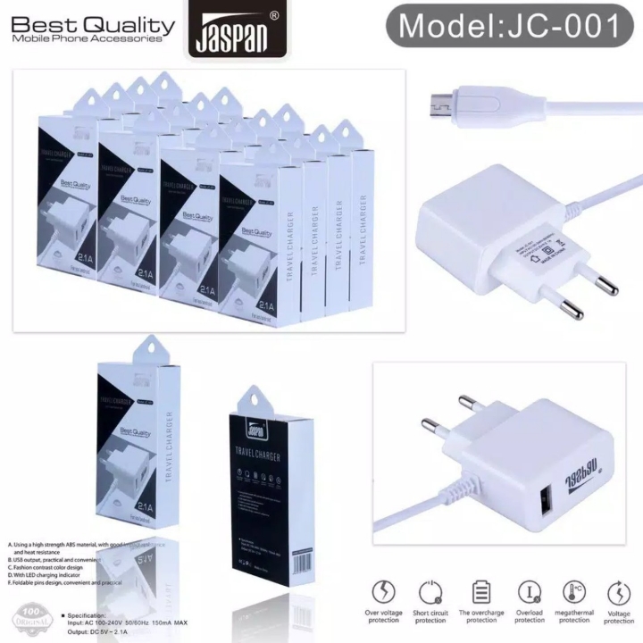 JC-001 Charger Jaspan  USB 21A Best Quality for Micro Android