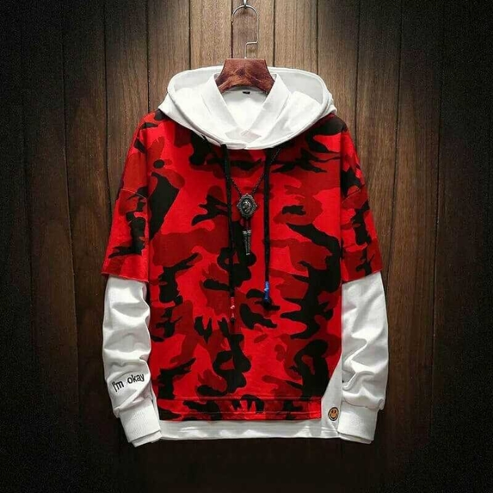 Jaket Hoodie Loreng Merah Pria Wanita - DRB 014