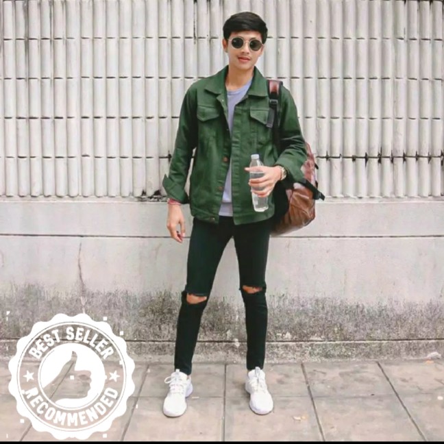 Jaket Jeans Hijau Army