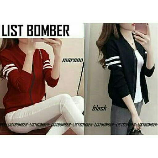 Jaket List Bomber Ready Maroon