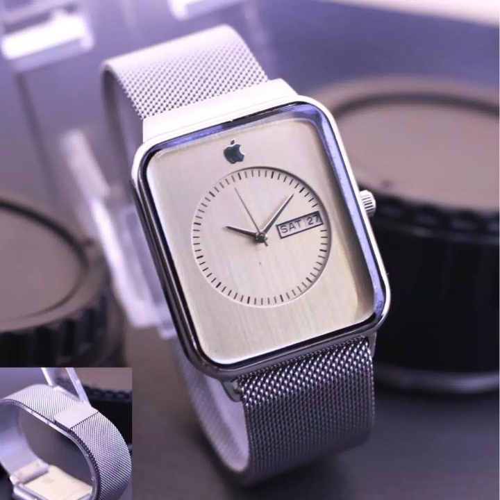 Jam Tangan Apple Watch Magnet Silver Plat Putih
