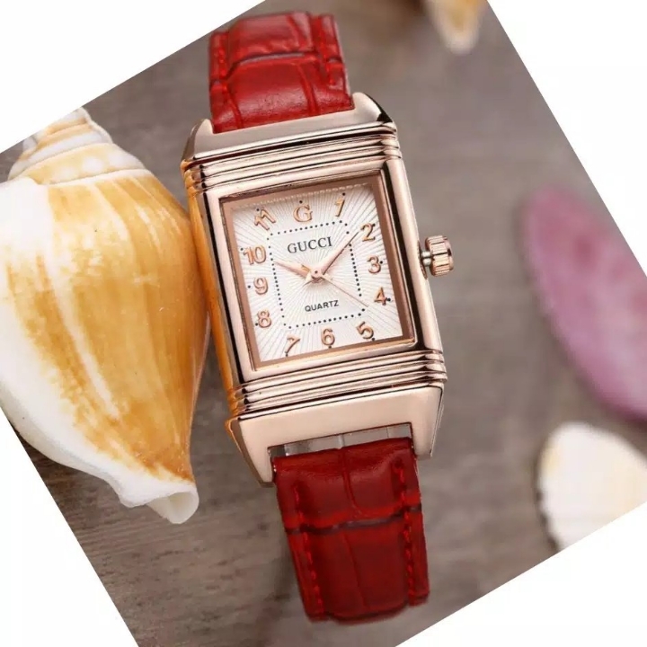 Jam Tangan Elegant 2in1 GUCCI Bolak Balik - Merah